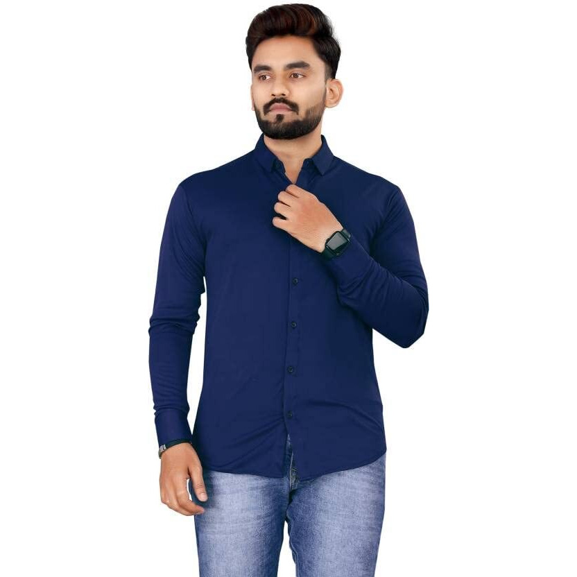 Flosive Men's Cotton Lycra Blend Checkered Men Shirt (2Xl, Blue)