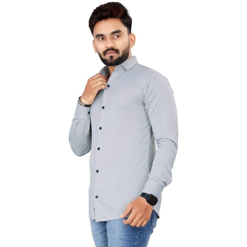 Flosive Men's Cotton Lycra Blend Checkered Men Shirt (Xl, Grey)