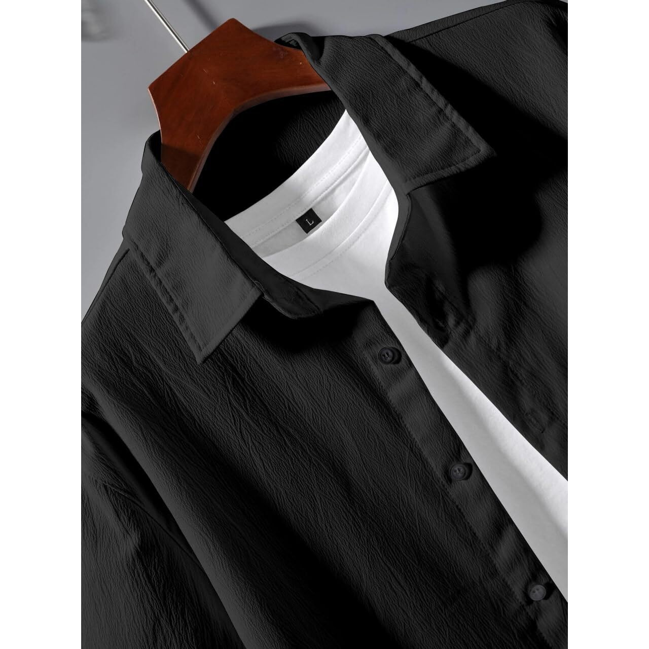 Flosive Creation Men's Popcorn Fabric Co-Ord Set (L, Black)