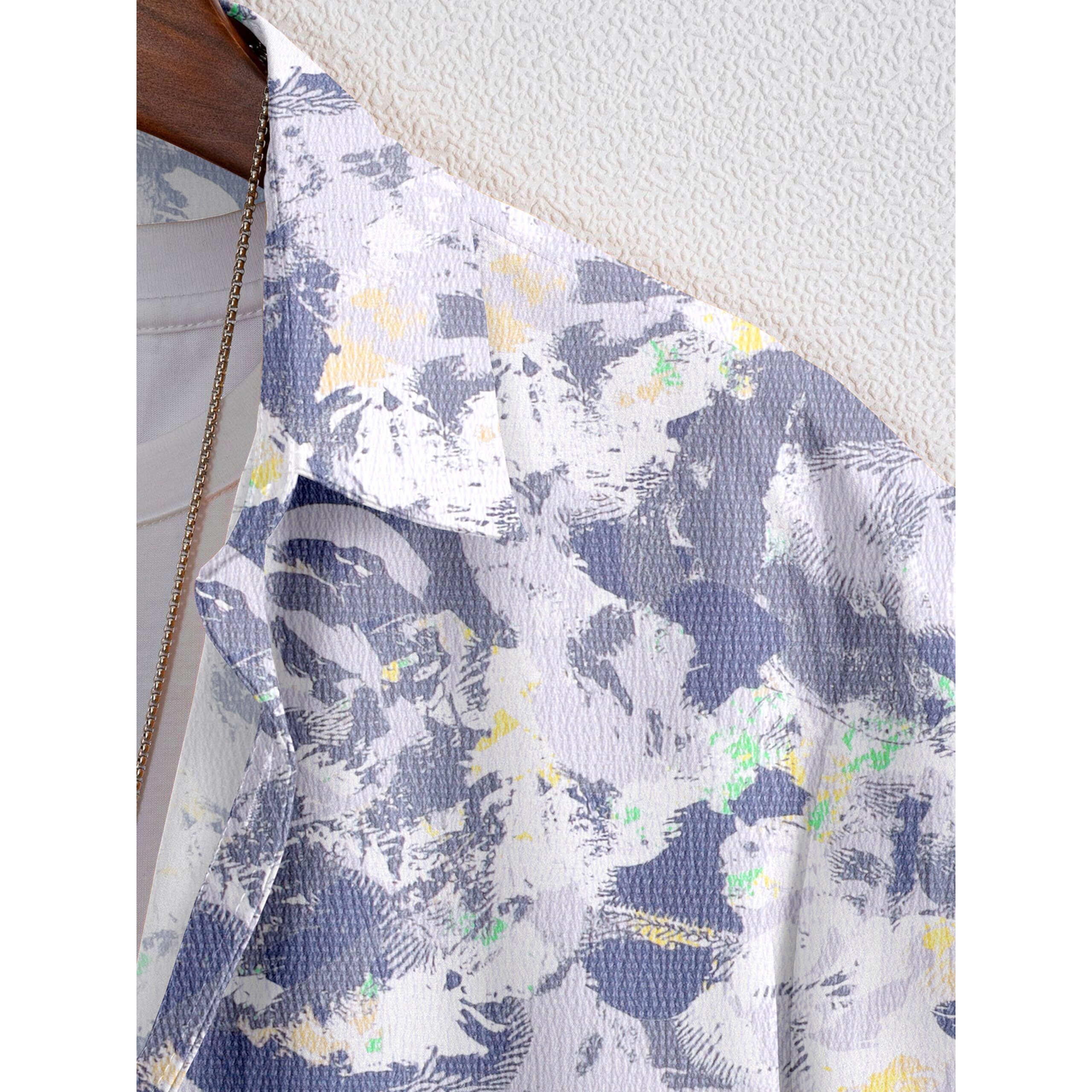 Flosive Men Popcorn Fabric Shirt (L, Greay)