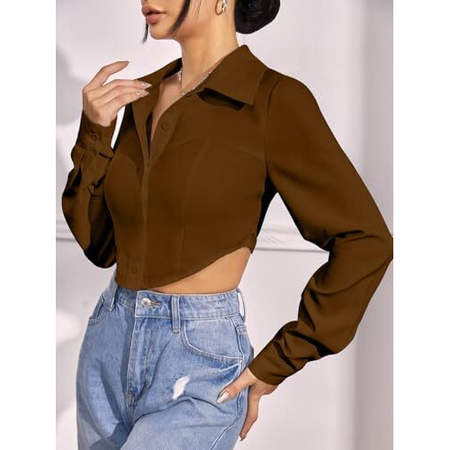 Greciilooks Women's Regular Fit Western Shirt (Gl-W1915_Brown