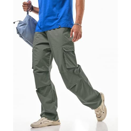 Greciilooks Men Regular Fit Cotton Trousers Baggy Mid Rise Pants Cargos (Gl-Tp-1082_Green, Large