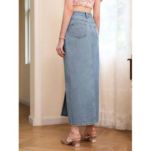 Greciilooks Denim Cotton Western Skirt Women Light Blue