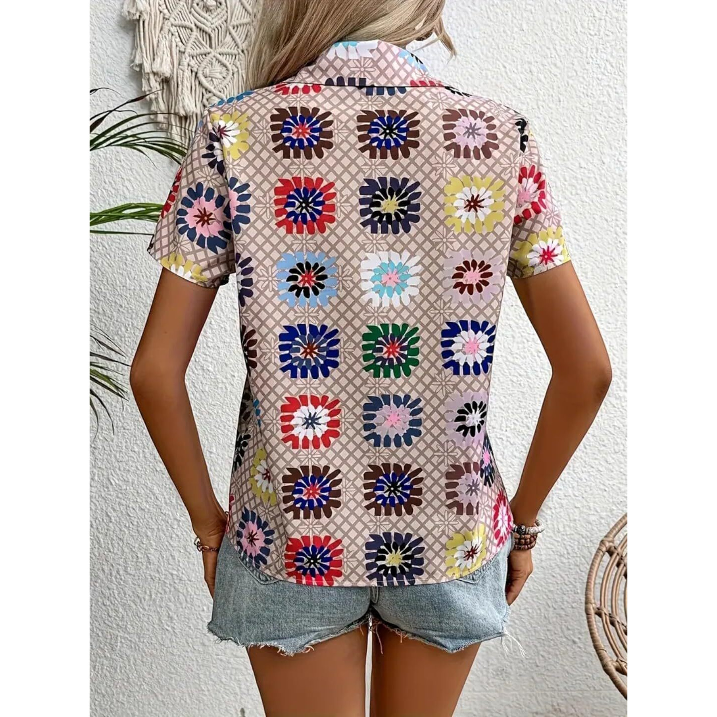 Gufrina Top For Women Stylish Western|Shirt Type Top|Half Sleeve|Fabric Rayon| Collar Neck |Floral Print|Casual Regular Fit (Grey M)