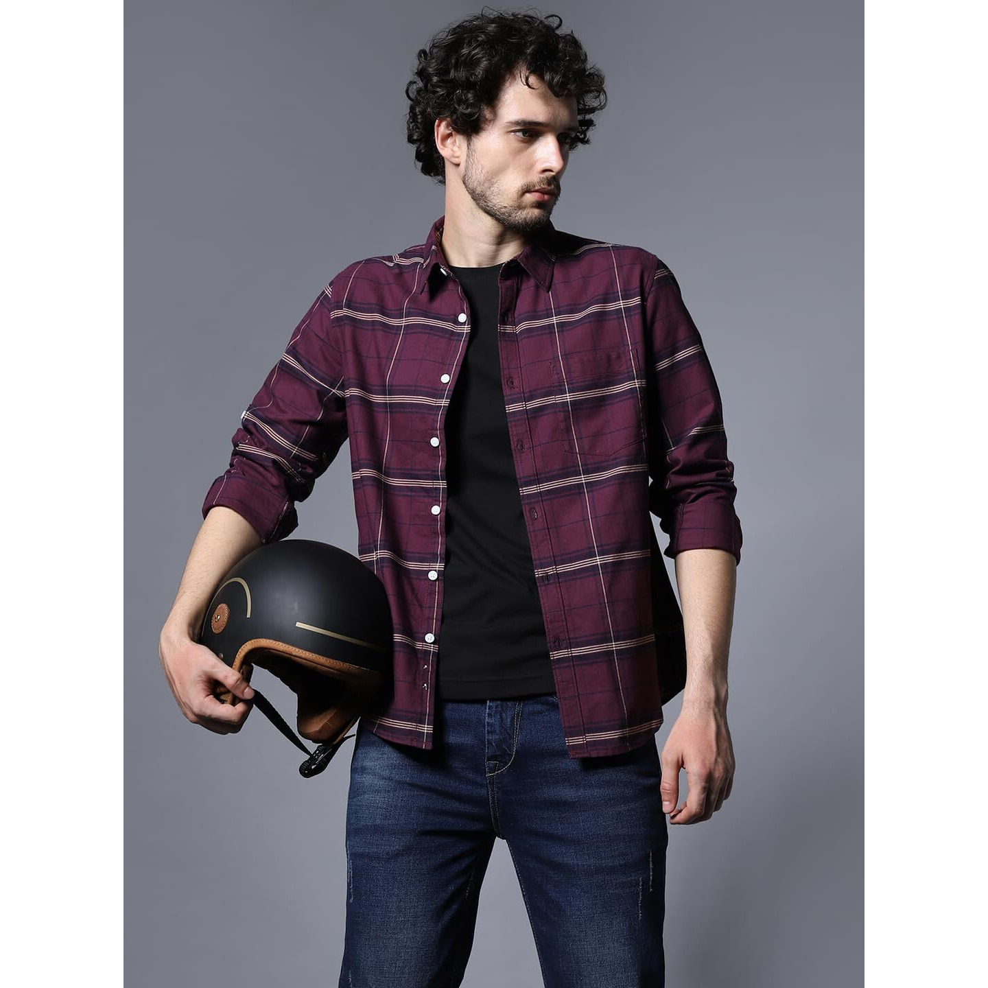 High Star Cotton Men's Regular Fit Shirts (Hsmshs23522_Maroon 8 40)