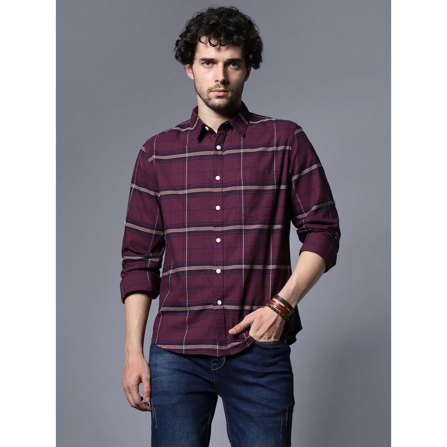 High Star Cotton Men's Regular Fit Shirts (Hsmshs23522_Maroon 8 40)