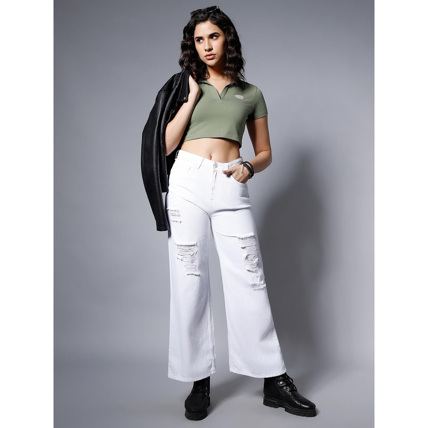 High Star Women's Wide Leg Stretchable Jeans (Hswjns1990_White_30)