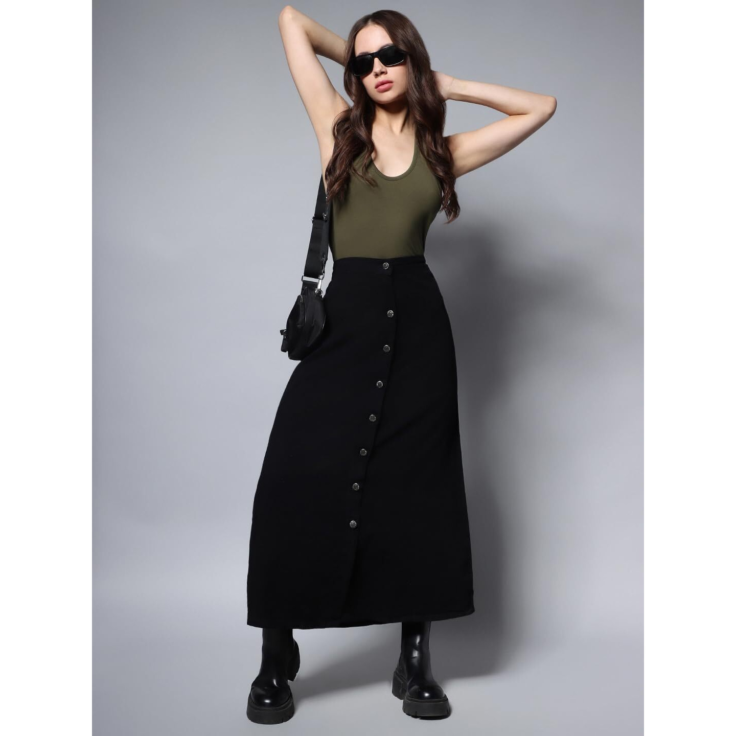 High Star Cotton Blend A-Line Skirt Black