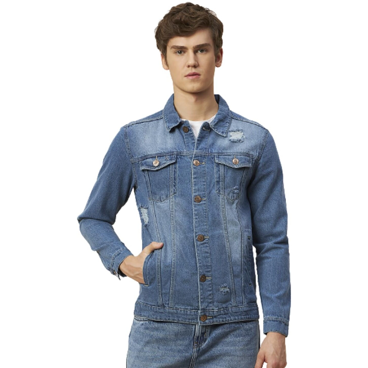 High Star Cotton Men's Jacket(Hsmcjkt143_Blue_S), Full-Length