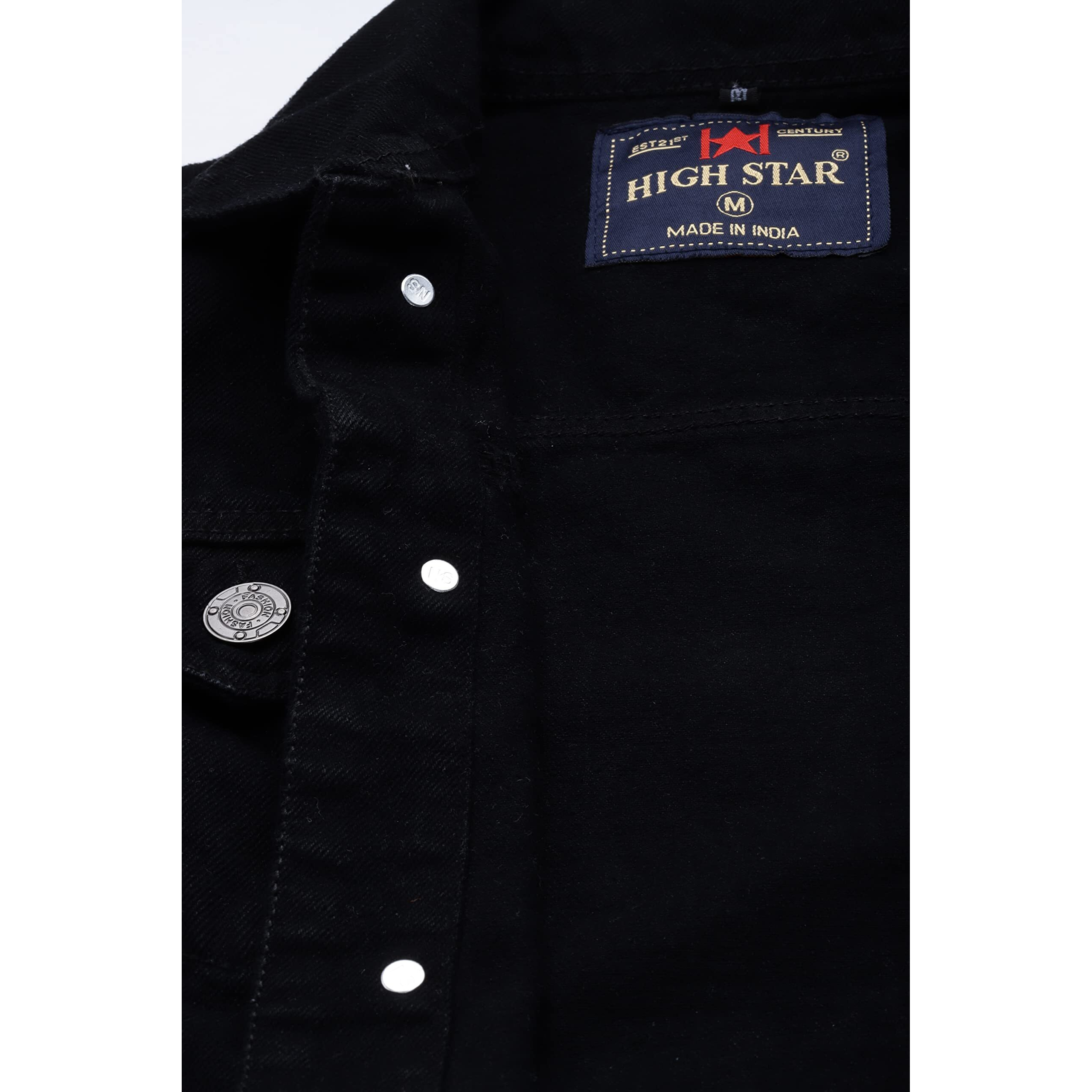 High Star Cotton Blend Men's Denim Standard Length Jacket (Hsjkt103_832_Black L