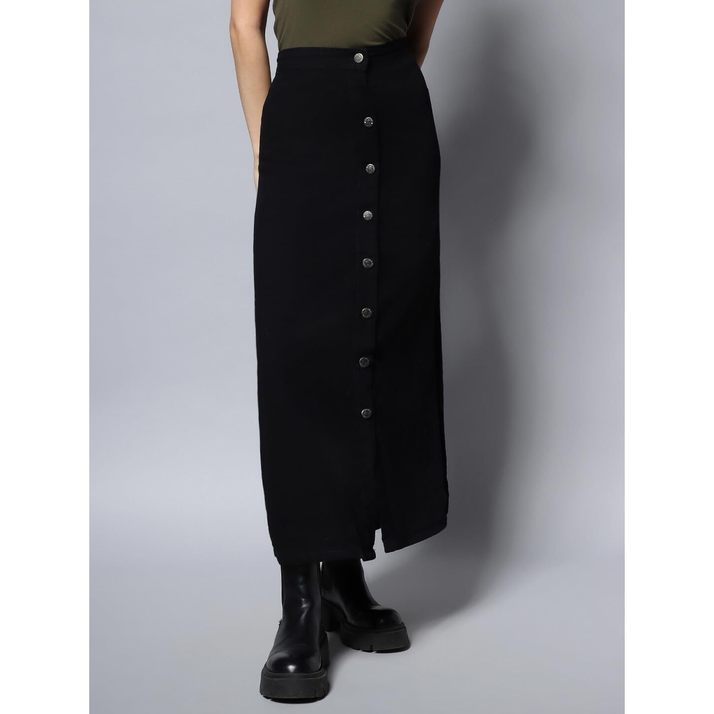 High Star Cotton Blend A-Line Skirt Black