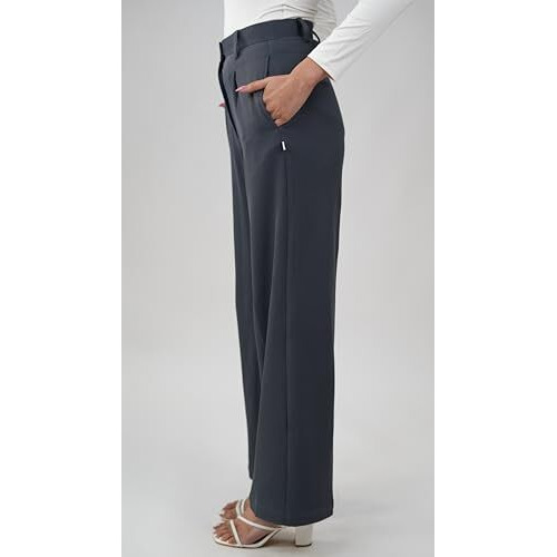 Greciilooks Women High Rise High Waist Wide Leg Trousers | Casual & Formal Pants |Loose Fit Track Pants | Gymwear | Cargo Pants | Elegant Office Wear | Stylish Jeans Look (Gl-Tr1191-S-Grey)