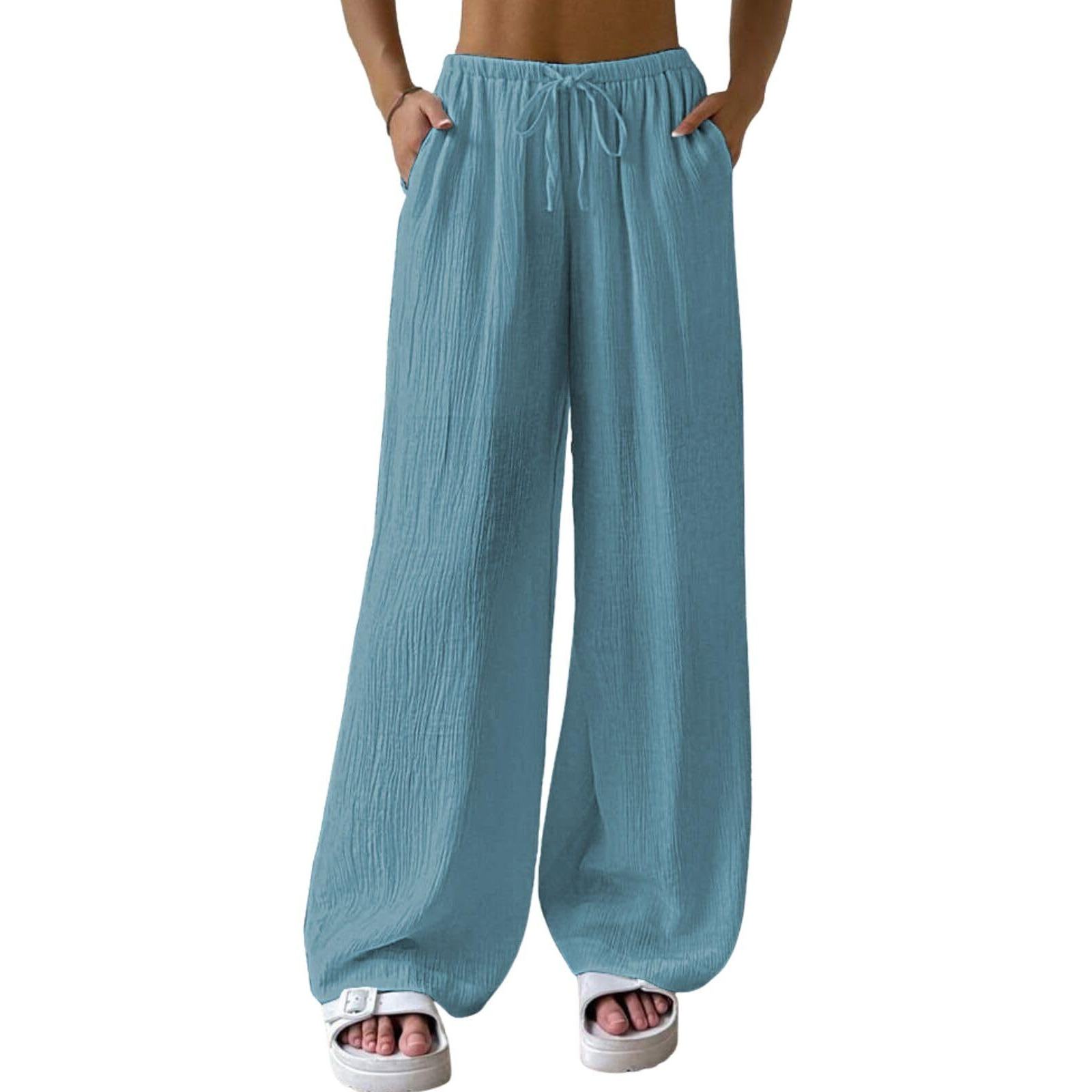 Greciilooks Women Mid Rise Relaxed Trousers (Gl-Dp-Tr1028_Light Blue, Xl