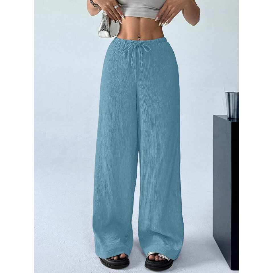 Greciilooks Women Mid Rise Relaxed Trousers (Gl-Dp-Tr1028_Light Blue, Xl