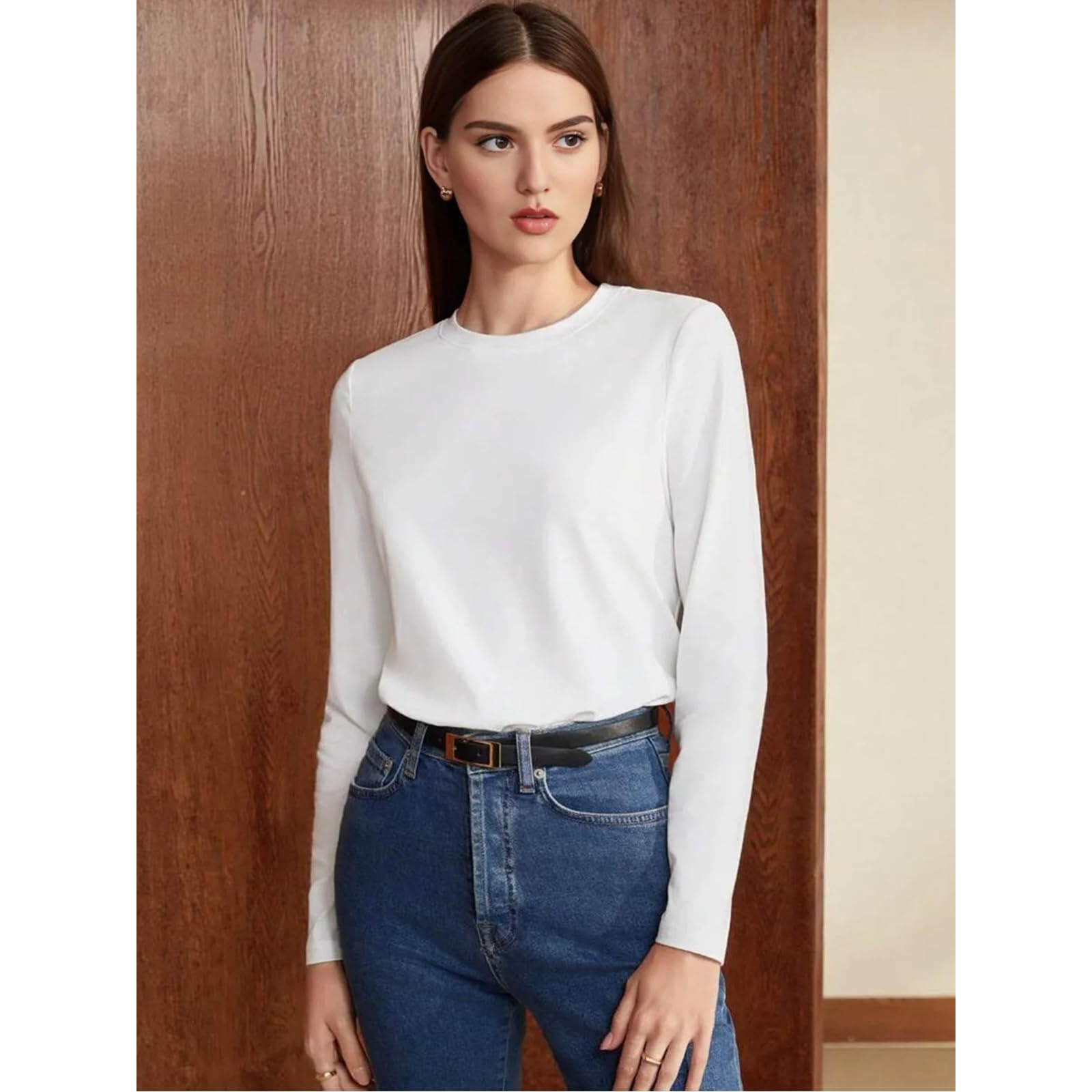 Juneberry Pure Cotton Round Neck Regular Fit Core Fashion Solid Full Sleeve T-Shirt For Women & Girls (Jb_Fs_Reg_Wht_L)