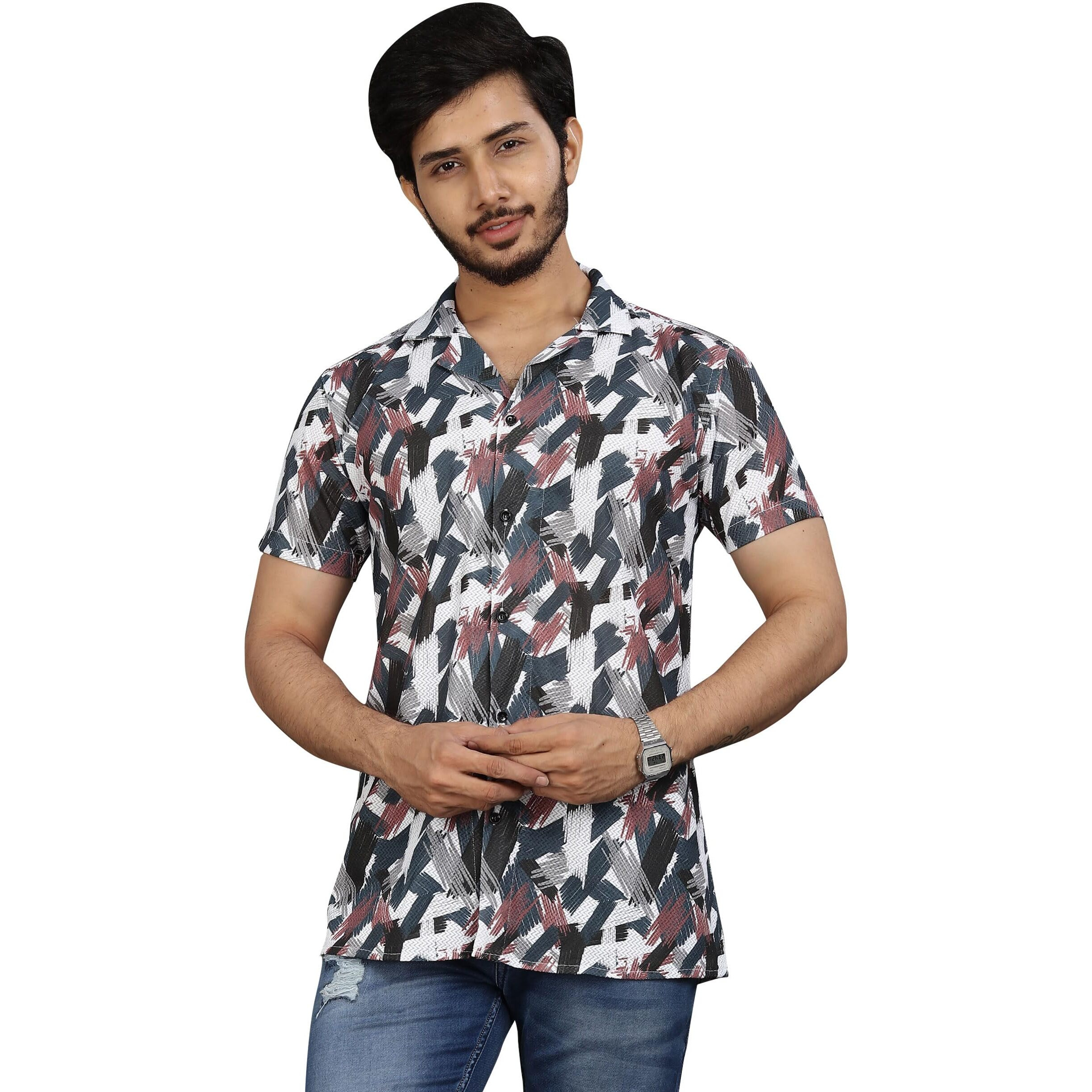I Enterprise Half Sleeve Relaxed Fit Men's Casual Shirt | Cotton Blend Oversized Shirts For Men Loose Fit | Oversized Printed Shirts For Men Color_Multicolor3 Size_Large