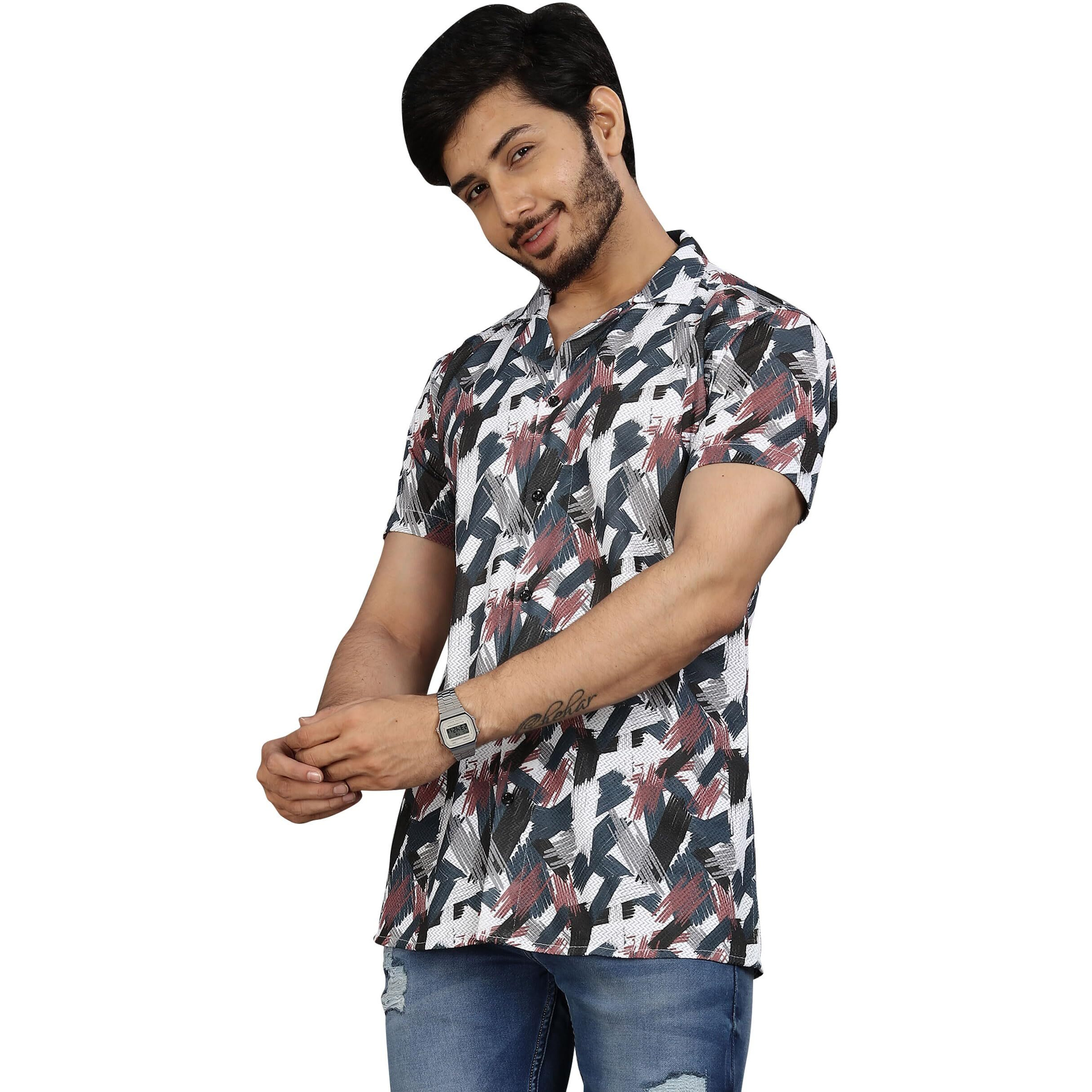 I Enterprise Half Sleeve Relaxed Fit Men's Casual Shirt | Cotton Blend Oversized Shirts For Men Loose Fit | Oversized Printed Shirts For Men Color_Multicolor3 Size_Large