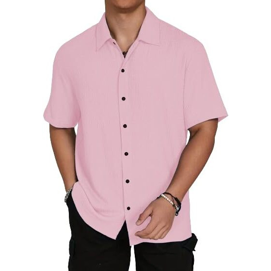 I Enterprise Casual Shirt For Men|| Regular Fit Shirt For Men|| Men Stylish Shirt || Men Solid Shirt With Spread Collar & Half Sleeve Pink Size_M