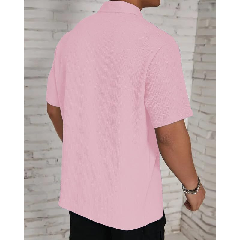 I Enterprise Casual Shirt For Men|| Regular Fit Shirt For Men|| Men Stylish Shirt || Men Solid Shirt With Spread Collar & Half Sleeve Pink Size_M