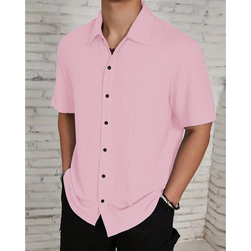I Enterprise Casual Shirt For Men|| Regular Fit Shirt For Men|| Men Stylish Shirt || Men Solid Shirt With Spread Collar & Half Sleeve Pink Size_M