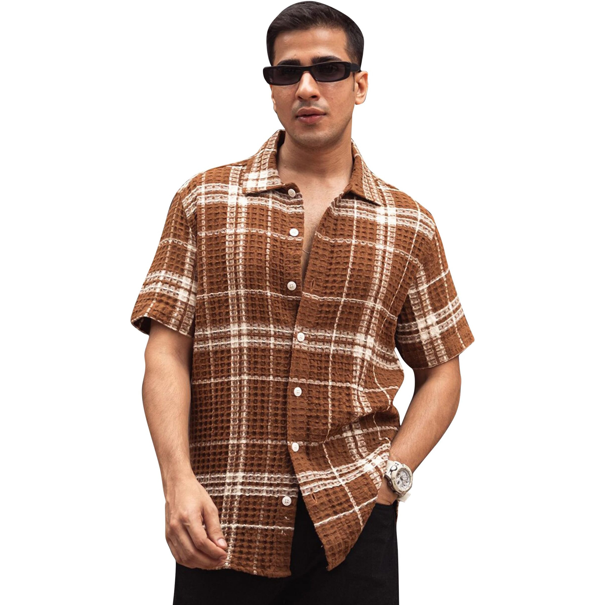 I Enterprise Men's & Boy's Shirts  Stylish Formal, Casual Fabric, Slim Fit & Regular Fit || Trendy Colors & Designs (Dm6_Sr158-Xl) Brown