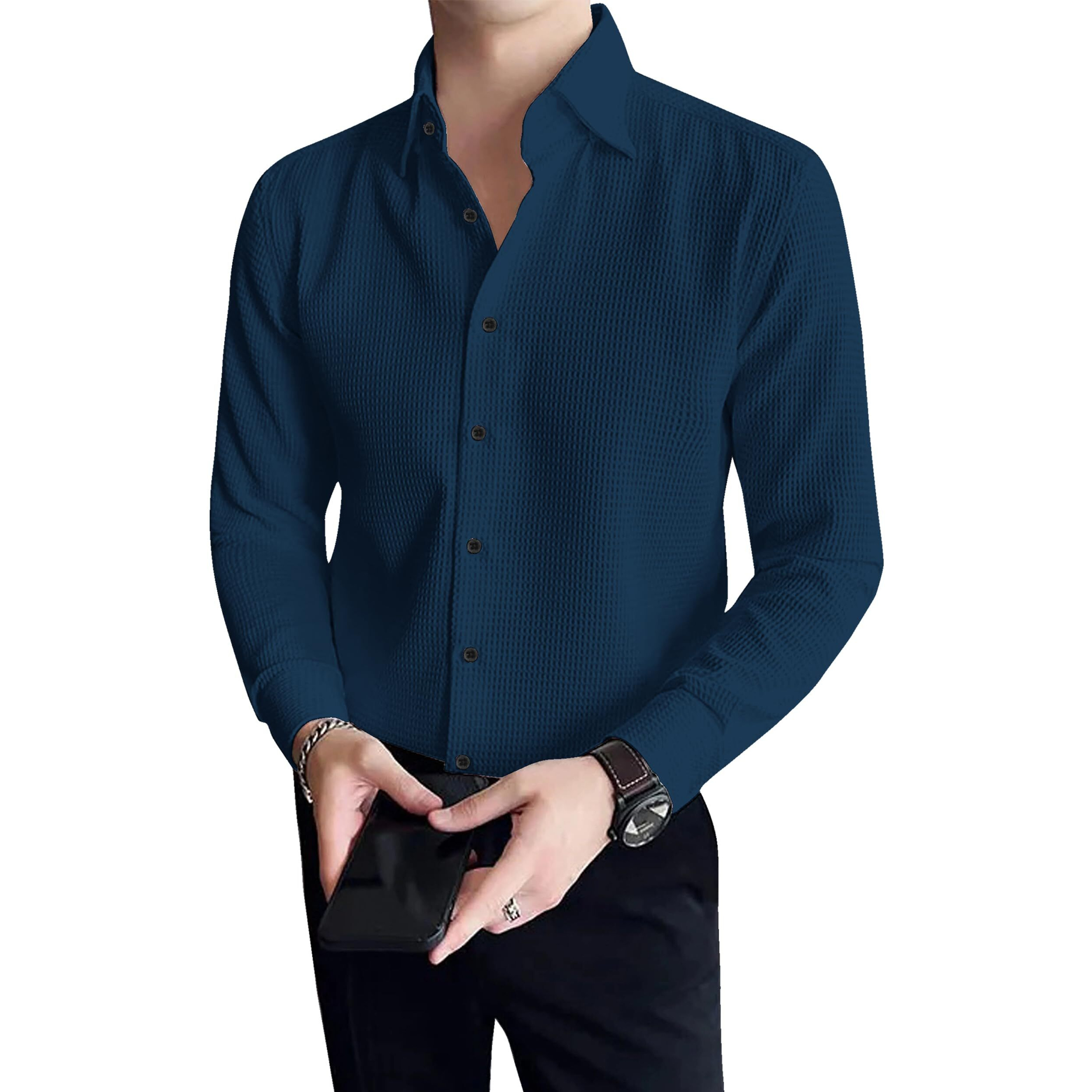 I Enterprise Men's & Boy's Shirts  Stylish Formal, Casual Fabric, Slim Fit & Regular Fit || Trendy Colors & Designs (Dm4_Sr135-M) Blue