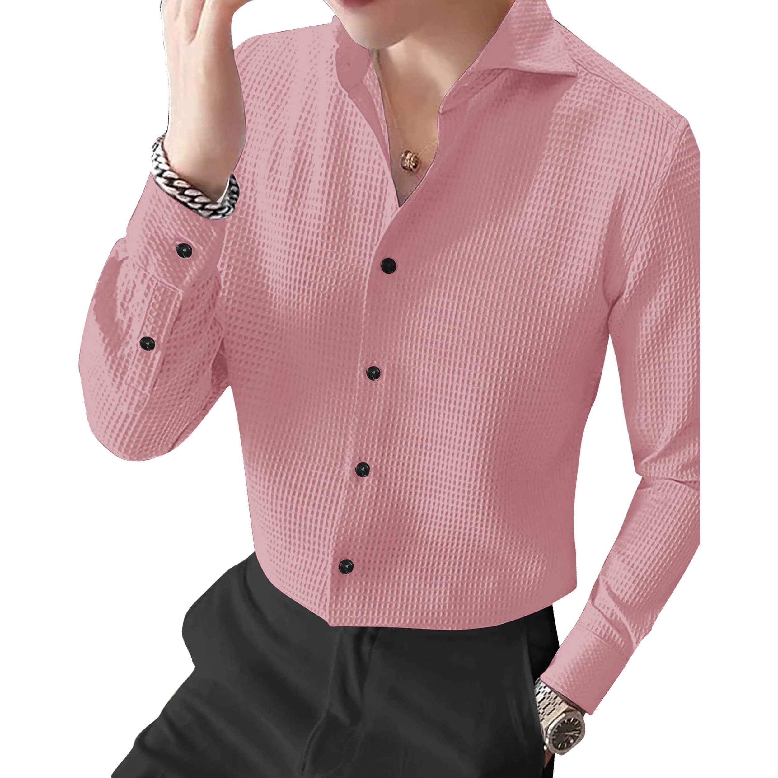 I Enterprise Men's & Boy's Shirts  Stylish Formal, Casual Fabric, Slim Fit & Regular Fit || Trendy Colors & Designs (Dm4_Sr138-Xl) Pink