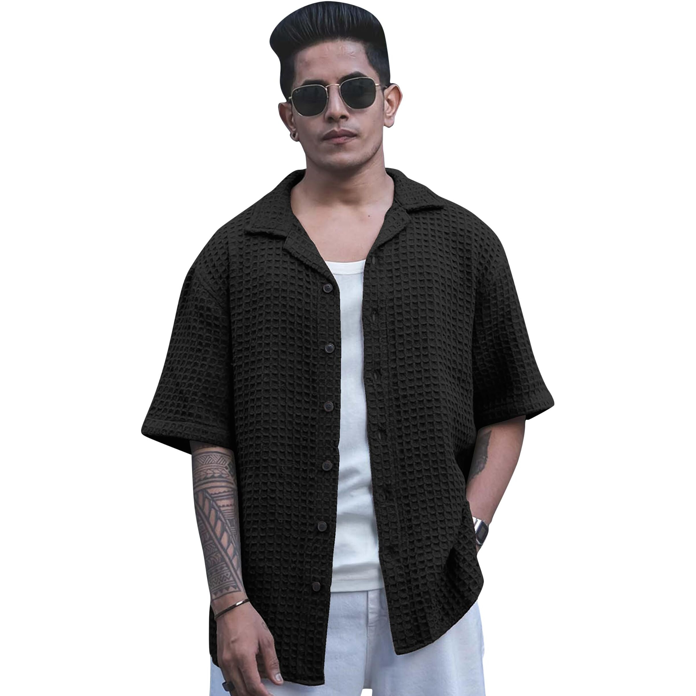 I Enterprise Men's & Boy's Shirts  Stylish Formal, Casual Fabric, Slim Fit & Regular Fit || Trendy Colors & Designs (Dm7_Sr160-M) Black