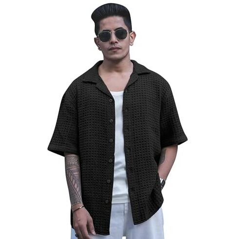 I Enterprise Men's & Boy's Shirts  Stylish Formal, Casual Fabric, Slim Fit & Regular Fit || Trendy Colors & Designs (Ds1_Sr160-M) Black