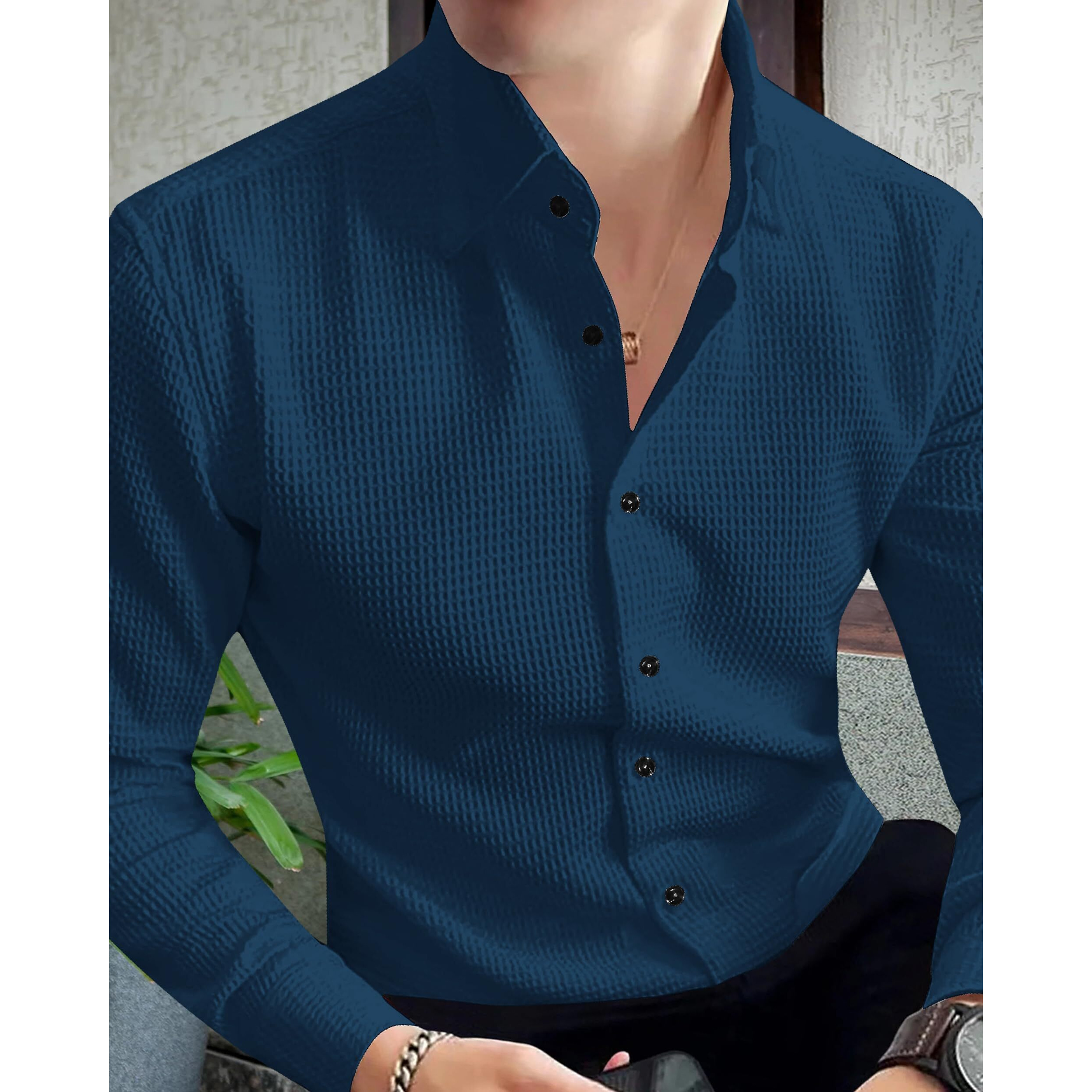 I Enterprise Casual Shirt For Men|| Regular Fit Shirt For Men|| Men Stylish Shirt || Men Solid Shirt With Spread Collar & Long Sleeve Blue Size_M