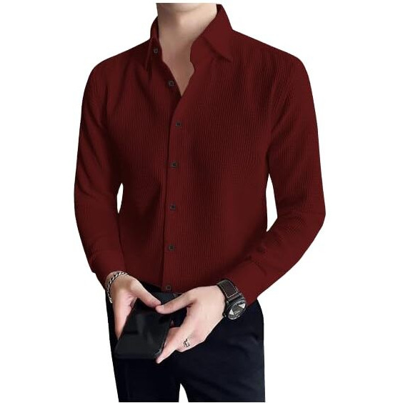 I Enterprise Casual Shirt For Men|| Regular Fit Shirt For Men|| Men Stylish Shirt || Men Solid Shirt With Spread Collar & Long Sleeve Maroon Size_Xl