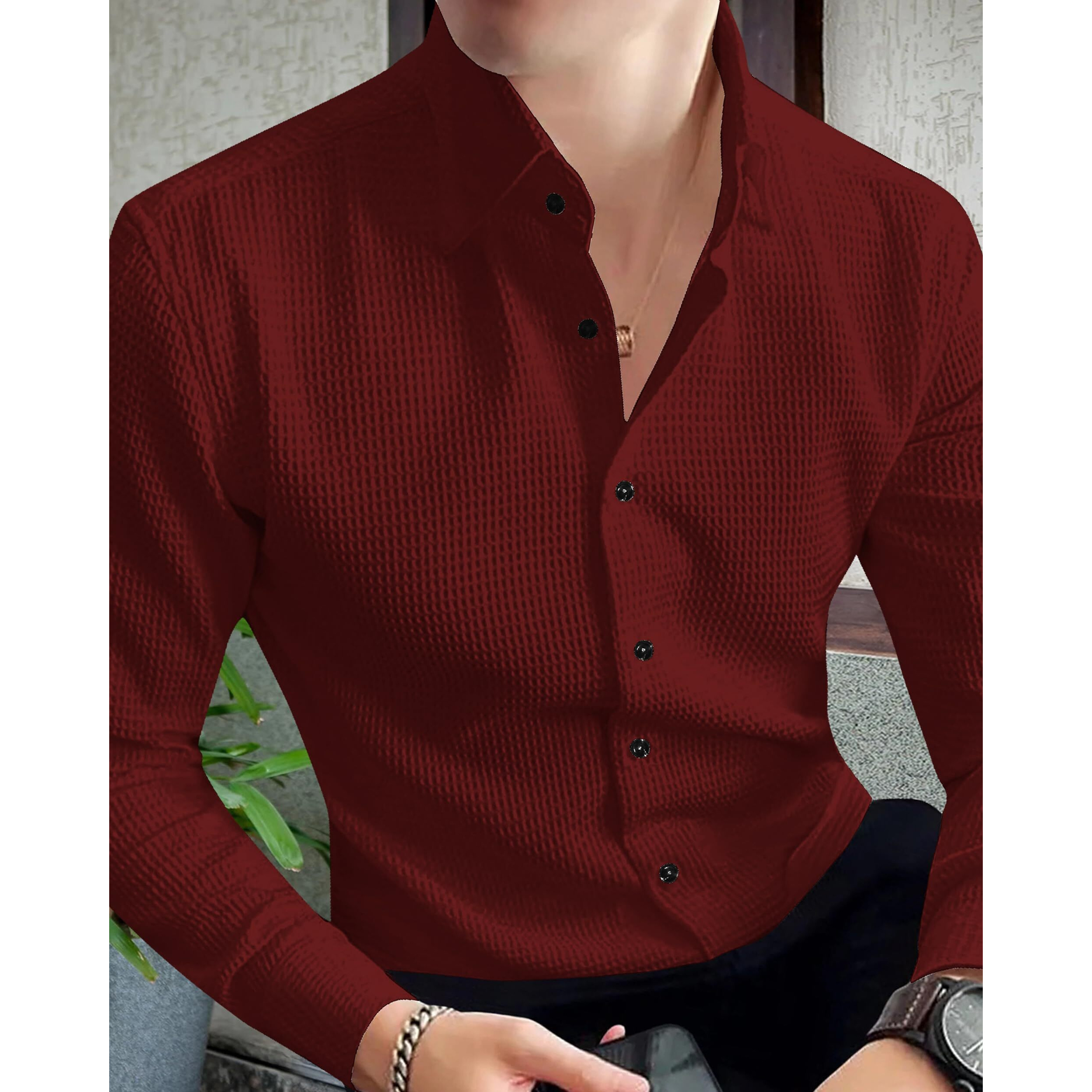 I Enterprise Casual Shirt For Men|| Regular Fit Shirt For Men|| Men Stylish Shirt || Men Solid Shirt With Spread Collar & Long Sleeve Maroon Size_Xl