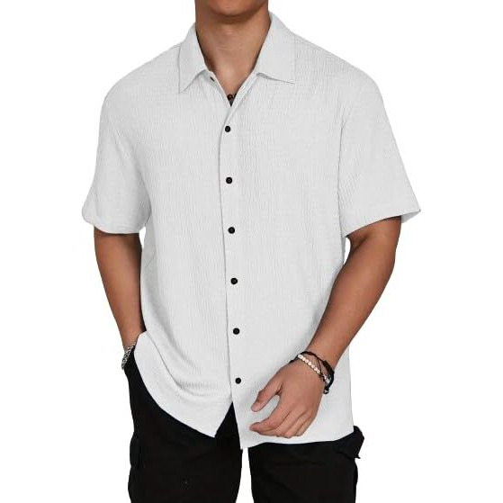 I Enterprise Casual Shirt For Men|| Regular Fit Shirt For Men|| Men Stylish Shirt || Men Solid Shirt With Spread Collar & Half Sleeve White Size_L
