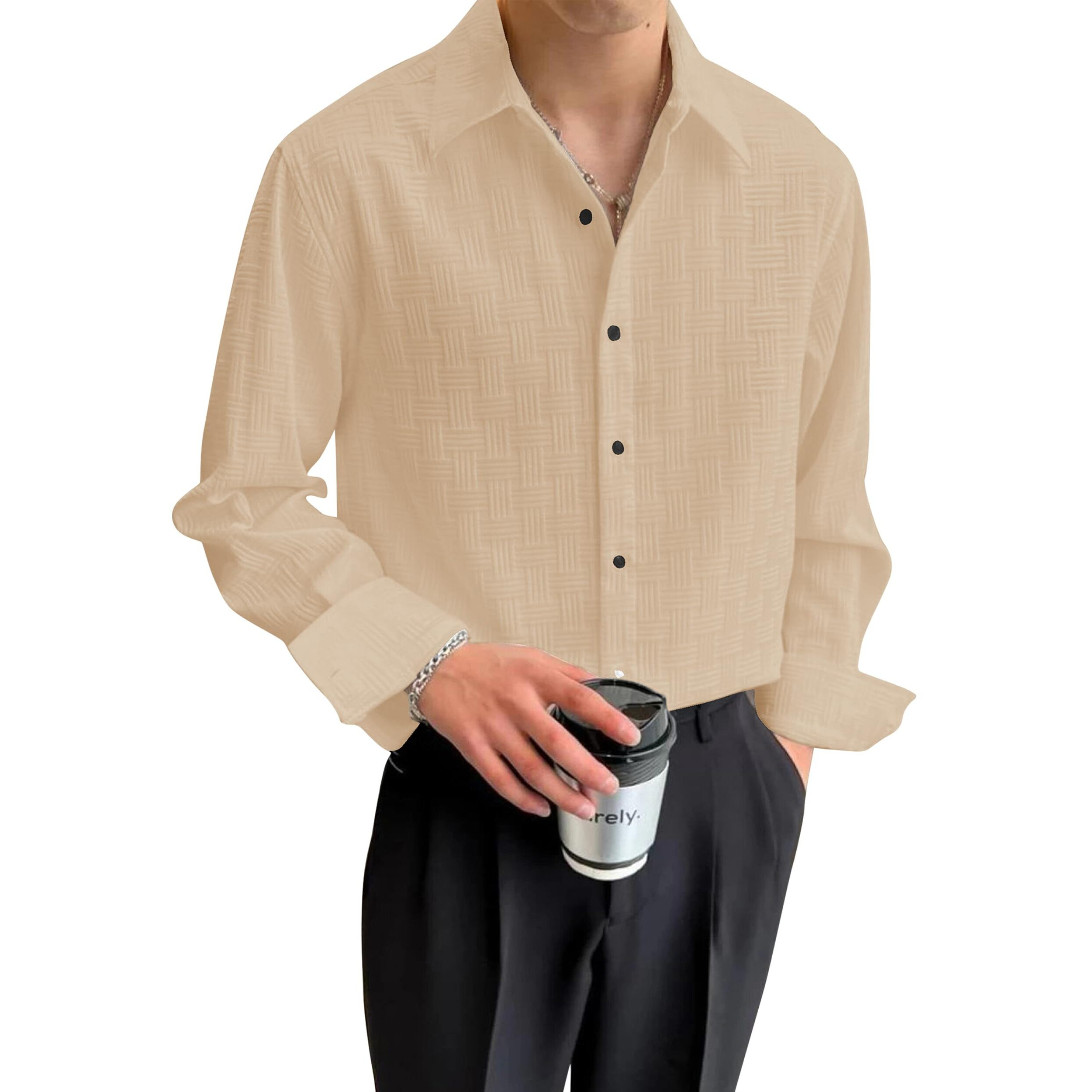 I Enterprise Men's & Boy's Shirts  Stylish Formal, Casual Fabric, Slim Fit & Regular Fit || Trendy Colors & Designs (Dm12_Sr139-L) Beige