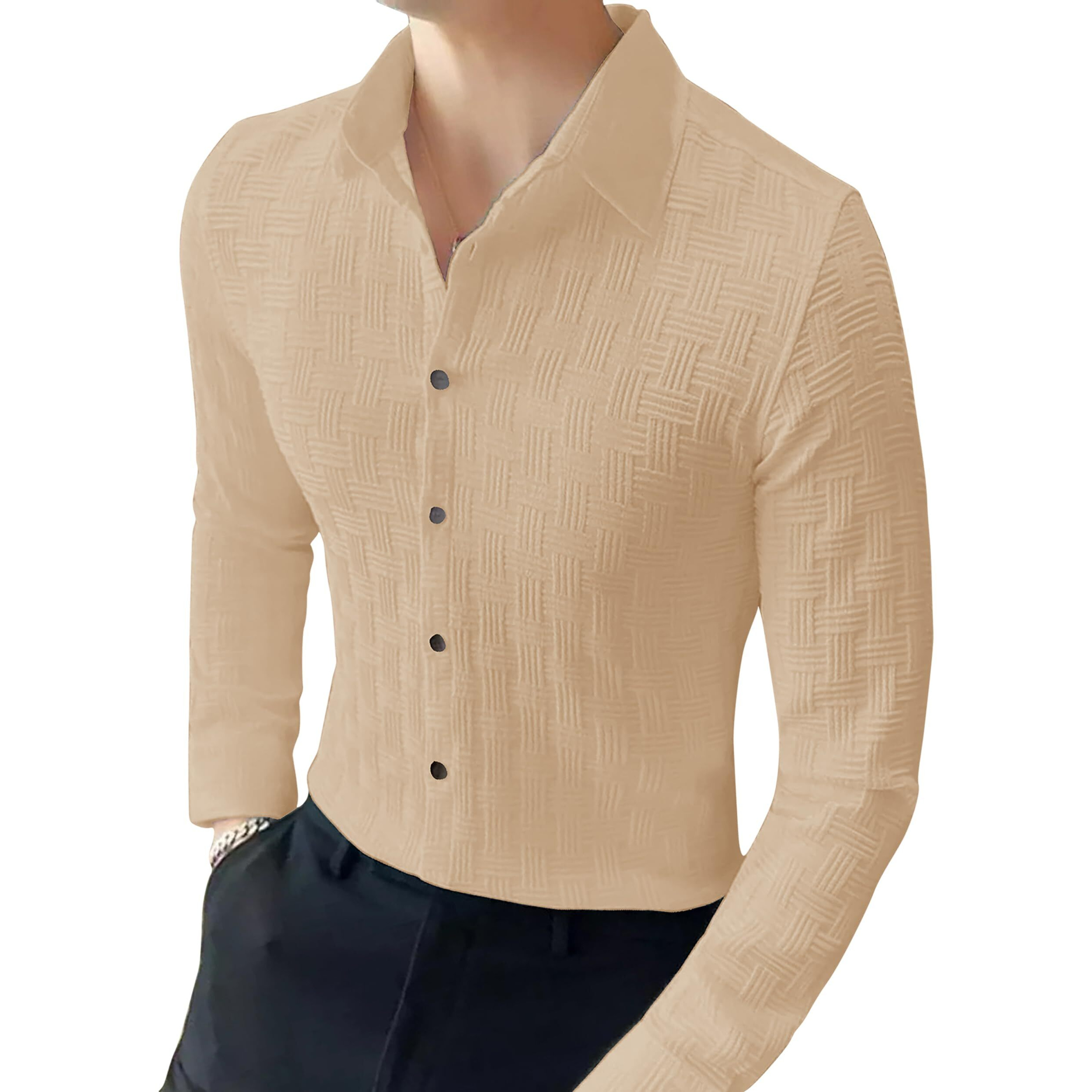 I Enterprise Men's & Boy's Shirts  Stylish Formal, Casual Fabric, Slim Fit & Regular Fit || Trendy Colors & Designs (Dm12_Sr139-L) Beige