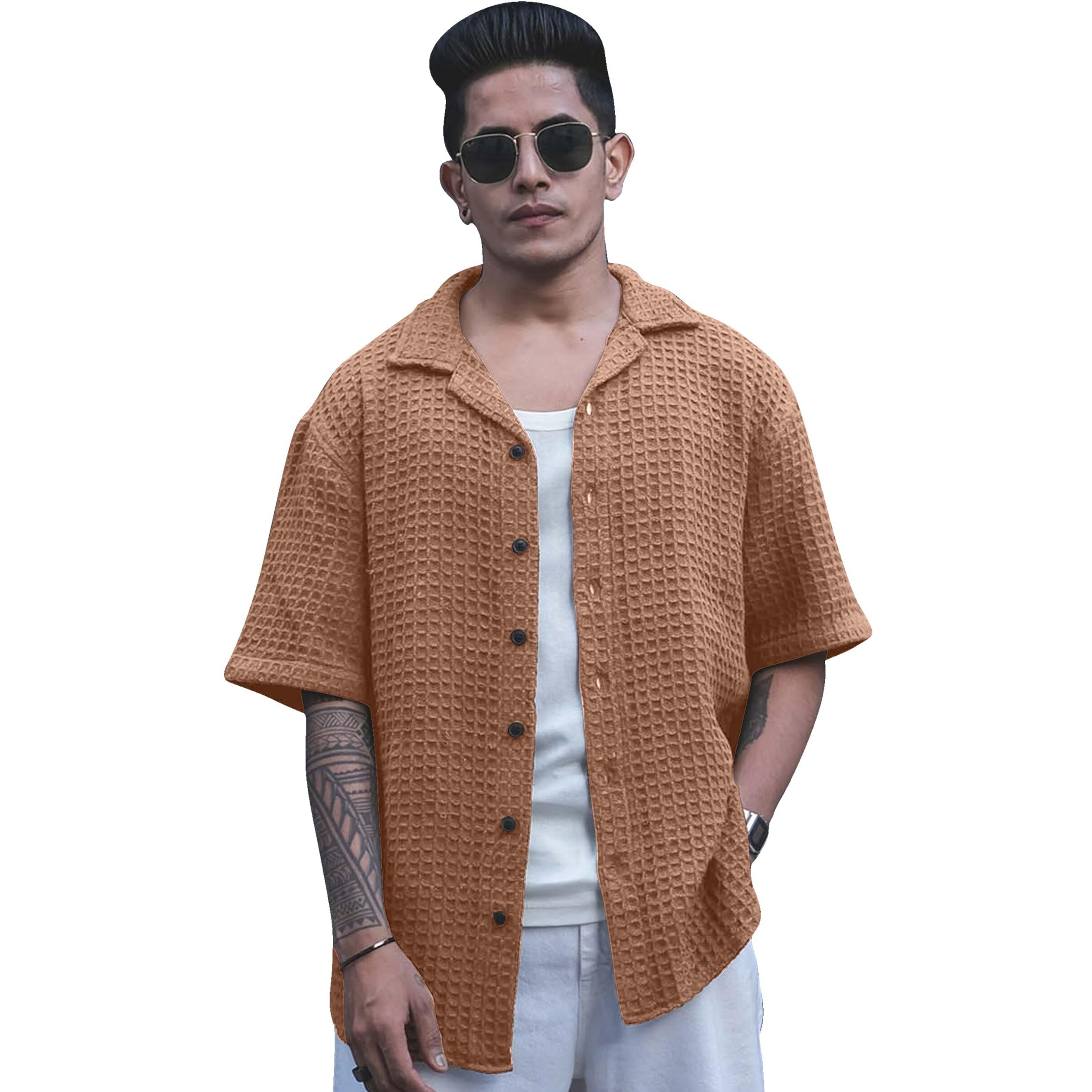 I Enterprise Men's & Boy's Shirts  Stylish Formal, Casual Fabric, Slim Fit & Regular Fit || Trendy Colors & Designs (Dm7_Sr163-Xl) Brown