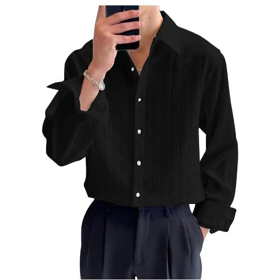 I Enterprise Casual Shirt For Men|| Regular Fit Shirt For Men|| Men Stylish Shirt || Men Solid Shirt With Spread Collar & Long Sleeve Black Size_Xl