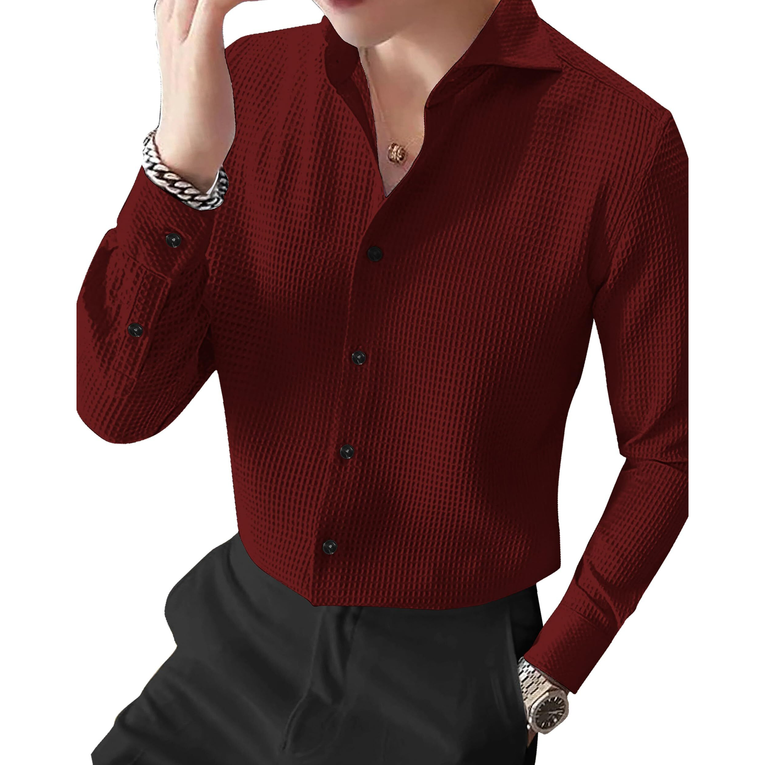 I Enterprise Men's & Boy's Shirts  Stylish Formal, Casual Fabric, Slim Fit & Regular Fit || Trendy Colors & Designs (Dm4_Sr134-Xl) Maroon