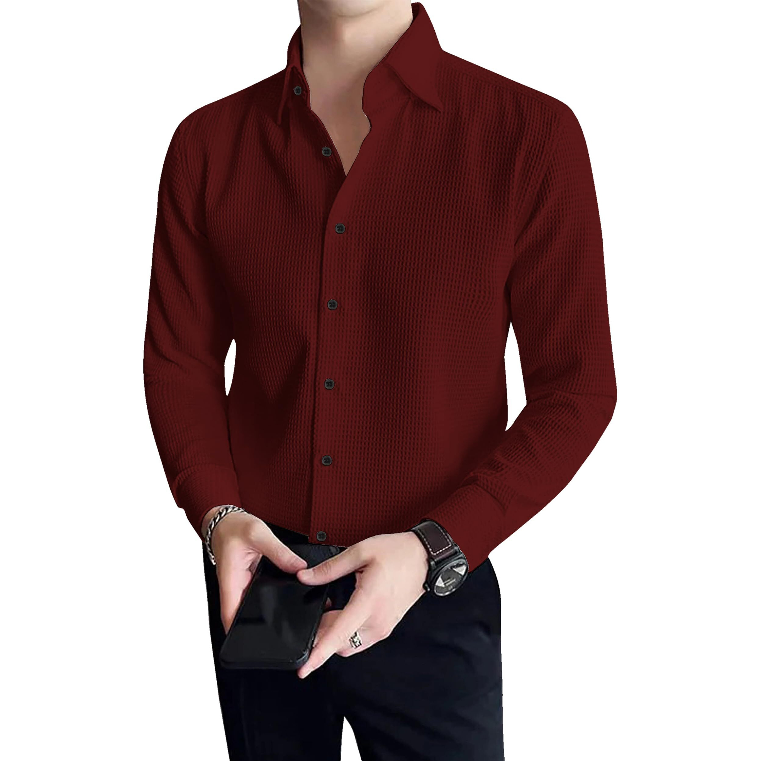 I Enterprise Men's & Boy's Shirts  Stylish Formal, Casual Fabric, Slim Fit & Regular Fit || Trendy Colors & Designs (Dm4_Sr134-Xl) Maroon