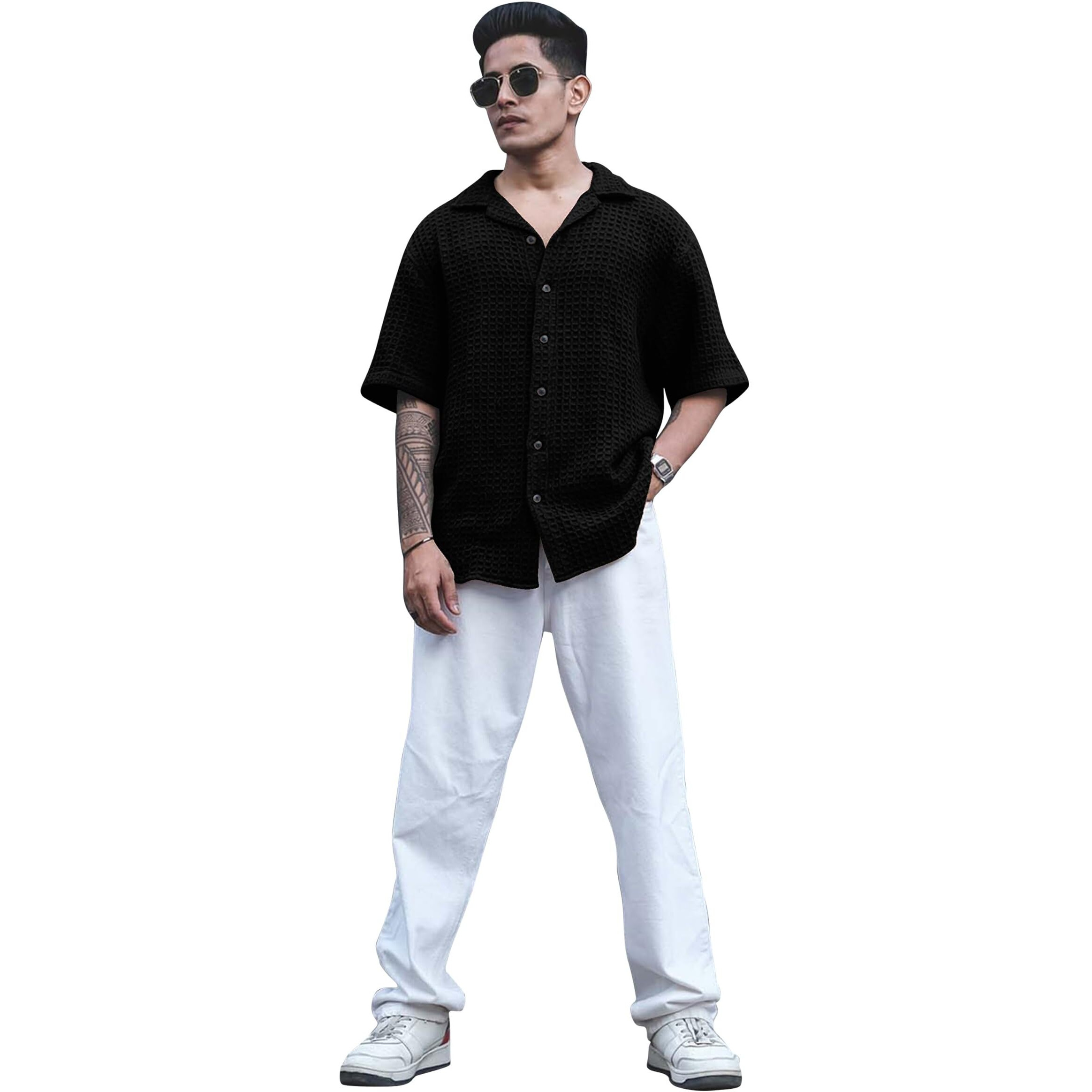 I Enterprise Men's & Boy's Shirts  Stylish Formal, Casual Fabric, Slim Fit & Regular Fit || Trendy Colors & Designs (Dm10_Sr160-L) Black