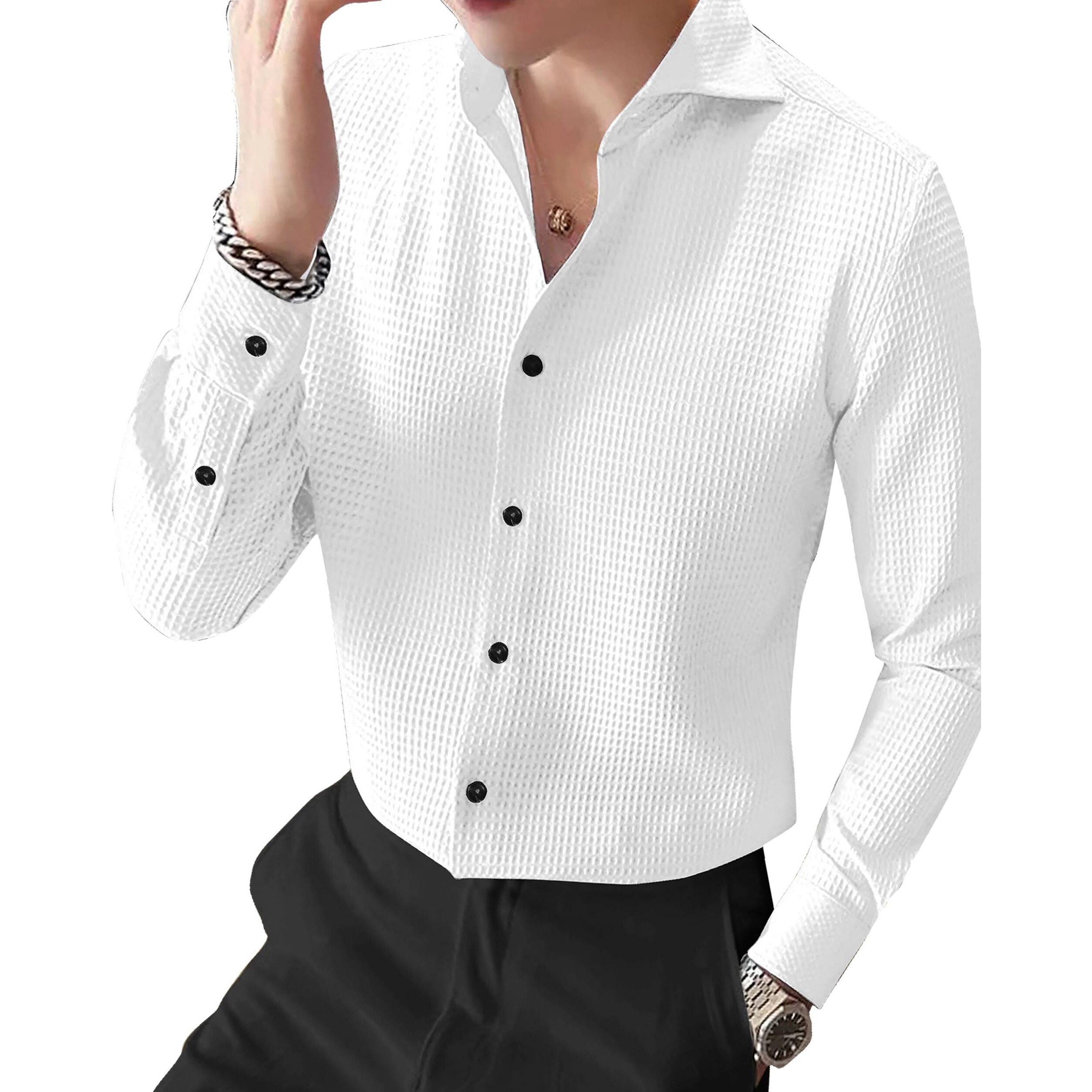 I Enterprise Men's & Boy's Shirts  Stylish Formal, Casual Fabric, Slim Fit & Regular Fit || Trendy Colors & Designs (Dm4_Sr133-L) White
