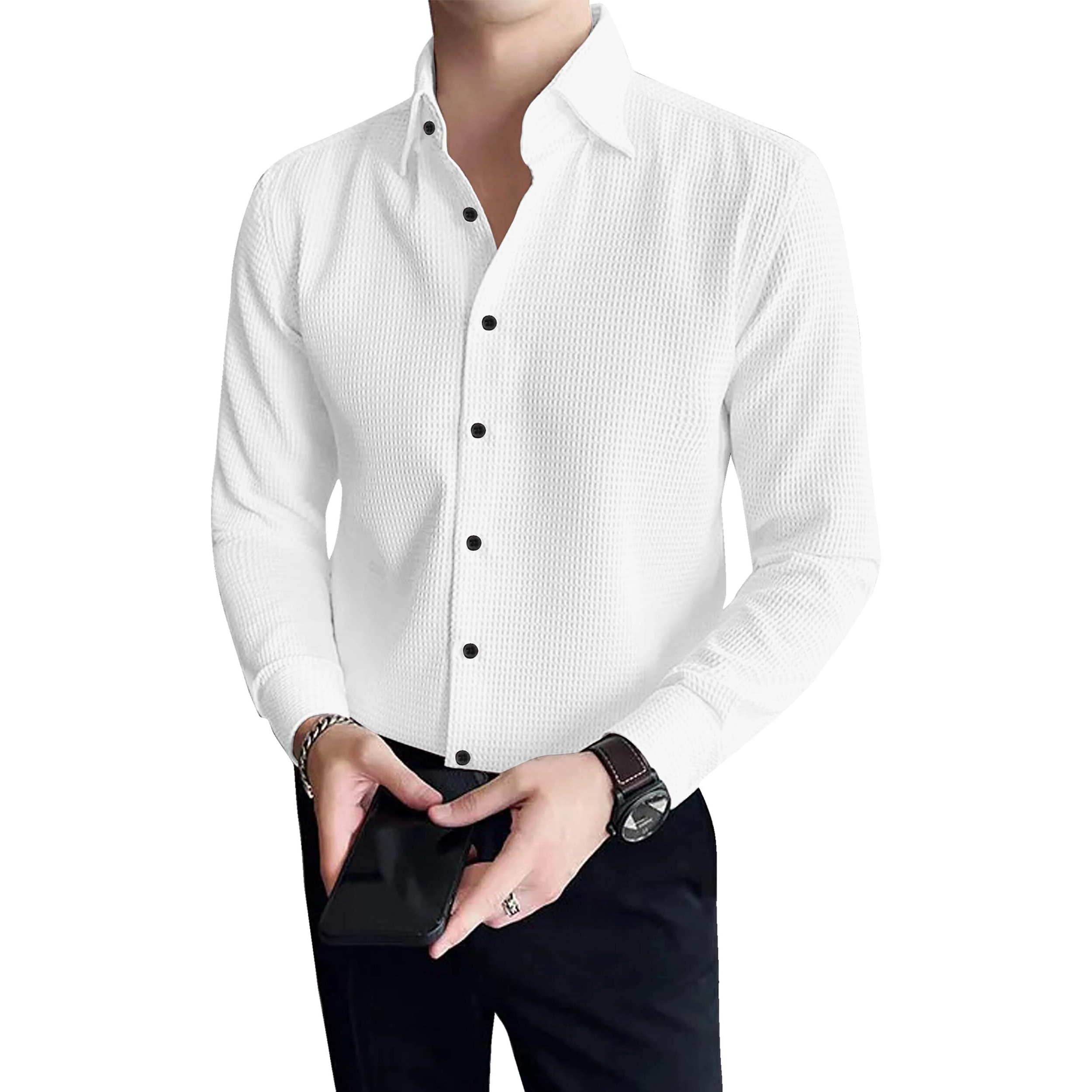 I Enterprise Men's & Boy's Shirts  Stylish Formal, Casual Fabric, Slim Fit & Regular Fit || Trendy Colors & Designs (Dm4_Sr133-L) White