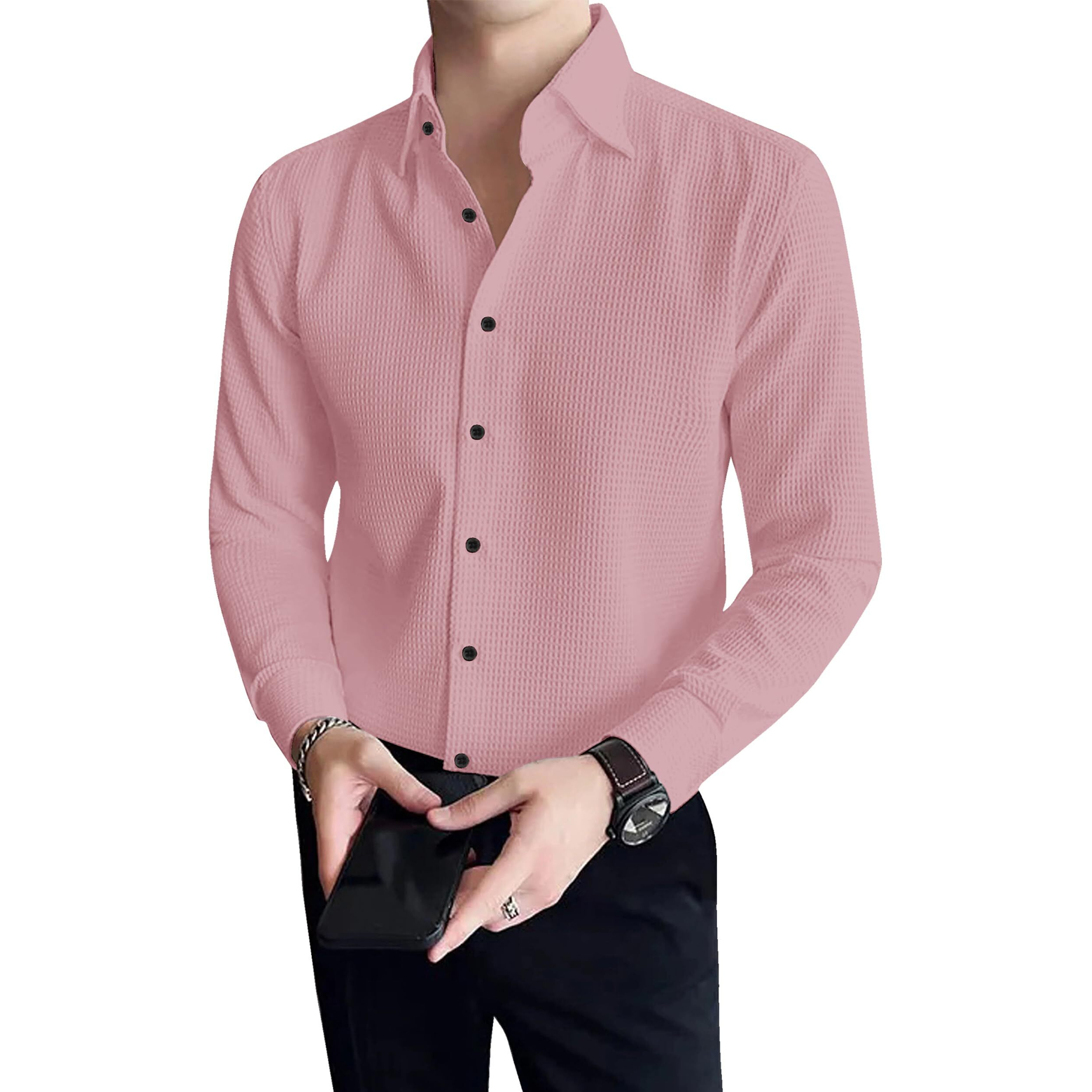I Enterprise Men's & Boy's Shirts  Stylish Formal, Casual Fabric, Slim Fit & Regular Fit || Trendy Colors & Designs (Dm4_Sr138-L) Pink