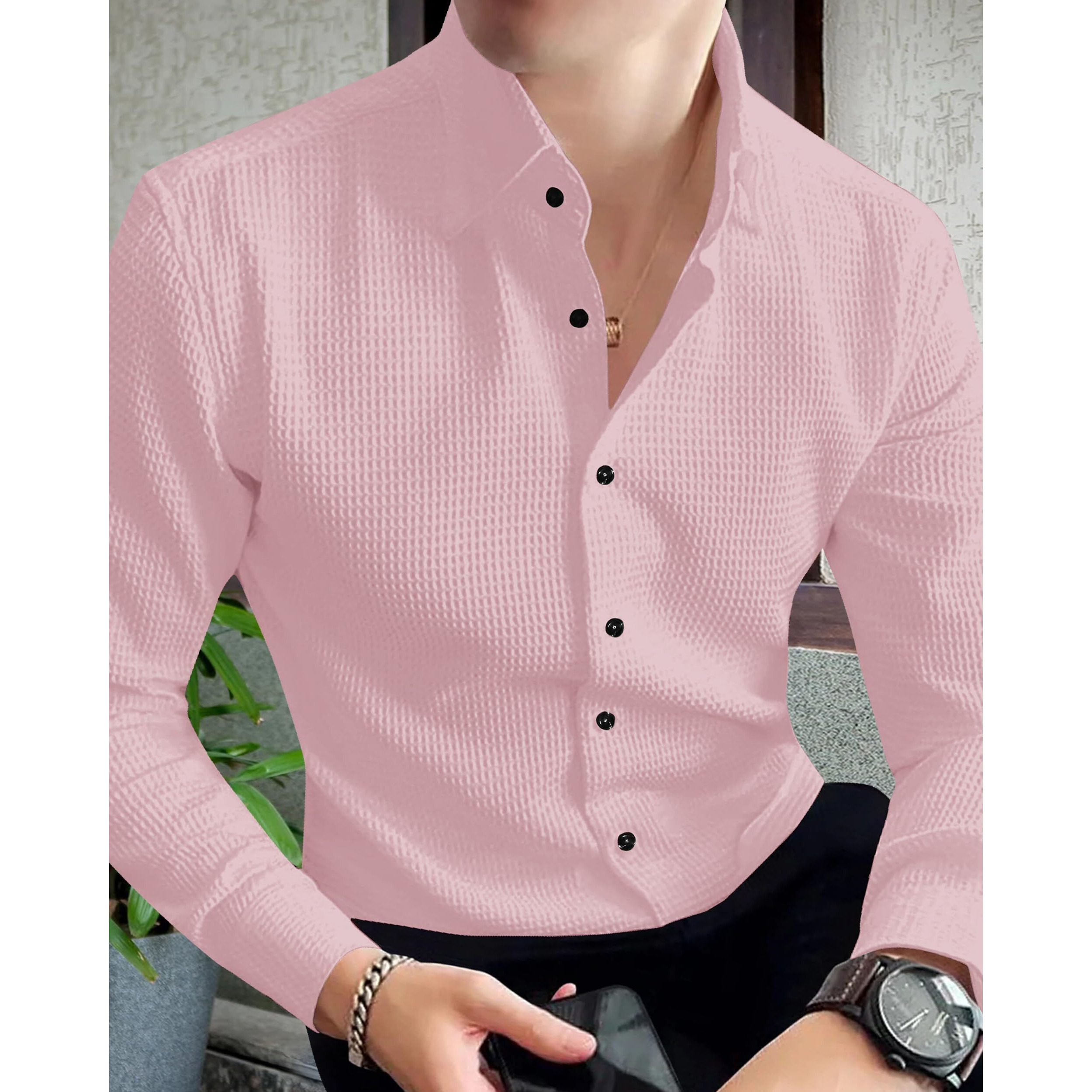 I Enterprise Casual Shirt For Men|| Regular Fit Shirt For Men|| Men Stylish Shirt || Men Solid Shirt With Spread Collar & Long Sleeve Pink Size_M