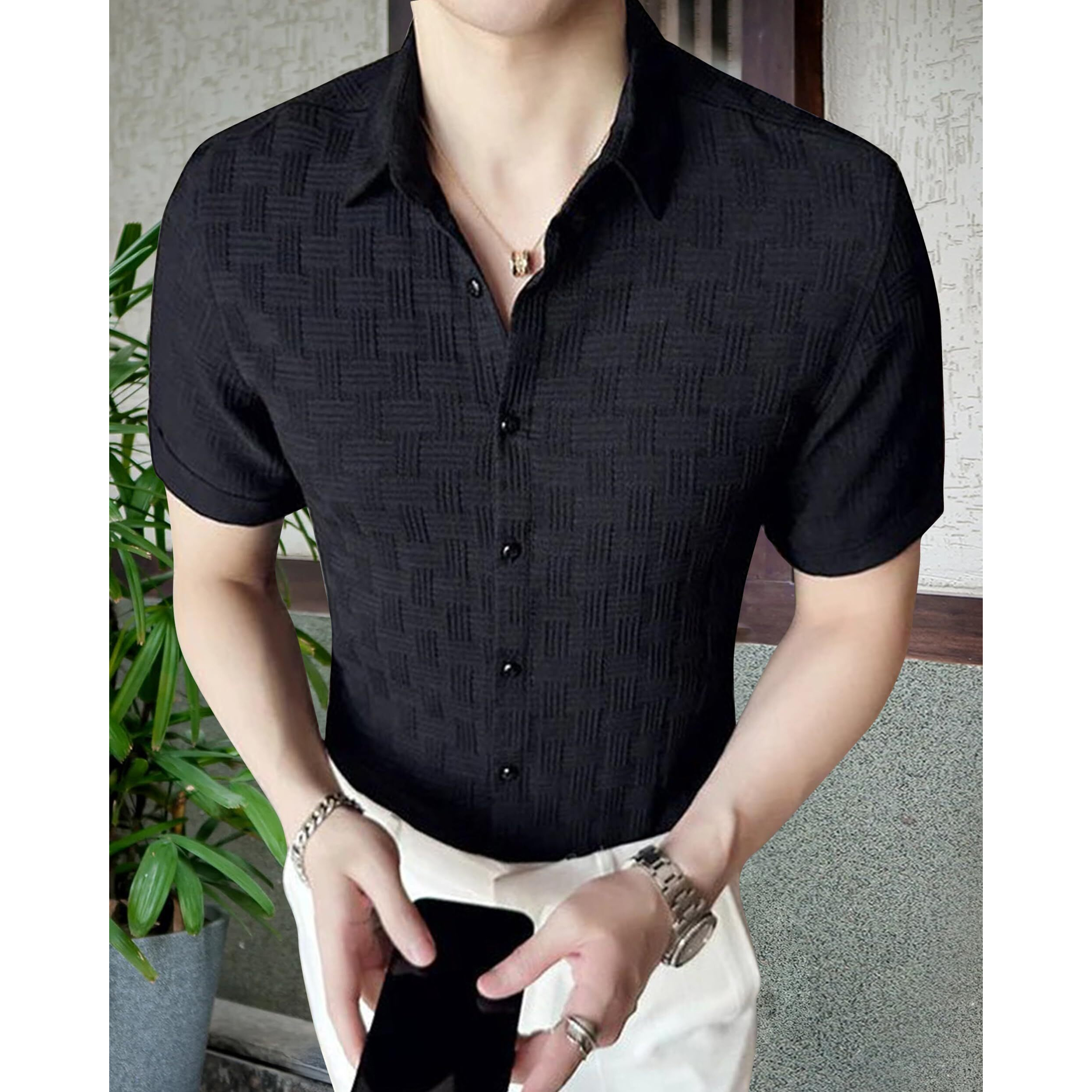 I Enterprise Casual Shirt For Men|| Regular Fit Shirt For Men|| Men Stylish Shirt || Men Solid Shirt With Spread Collar & Half Sleeve Black Size_Xl.