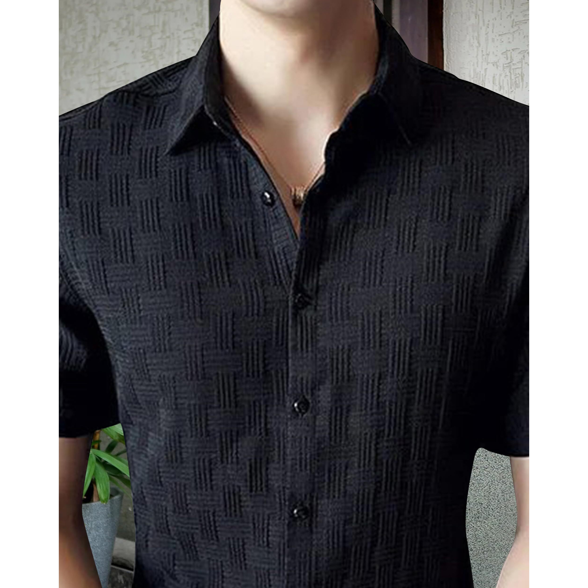 I Enterprise Casual Shirt For Men|| Regular Fit Shirt For Men|| Men Stylish Shirt || Men Solid Shirt With Spread Collar & Half Sleeve Black Size_Xl.
