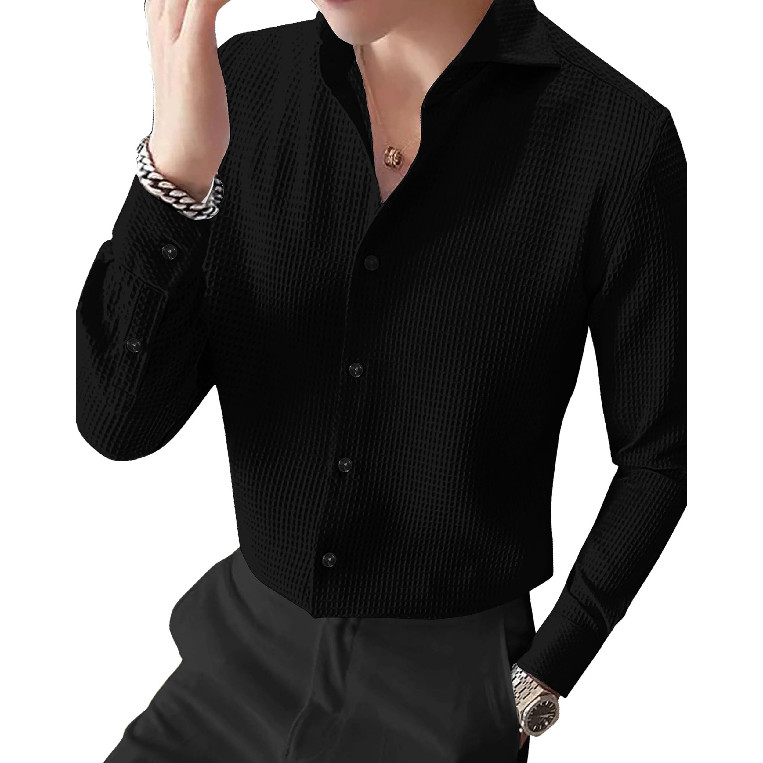 I Enterprise Men's & Boy's Shirts  Stylish Formal, Casual Fabric, Slim Fit & Regular Fit || Trendy Colors & Designs (Dm4_Sr132-Xl) Black