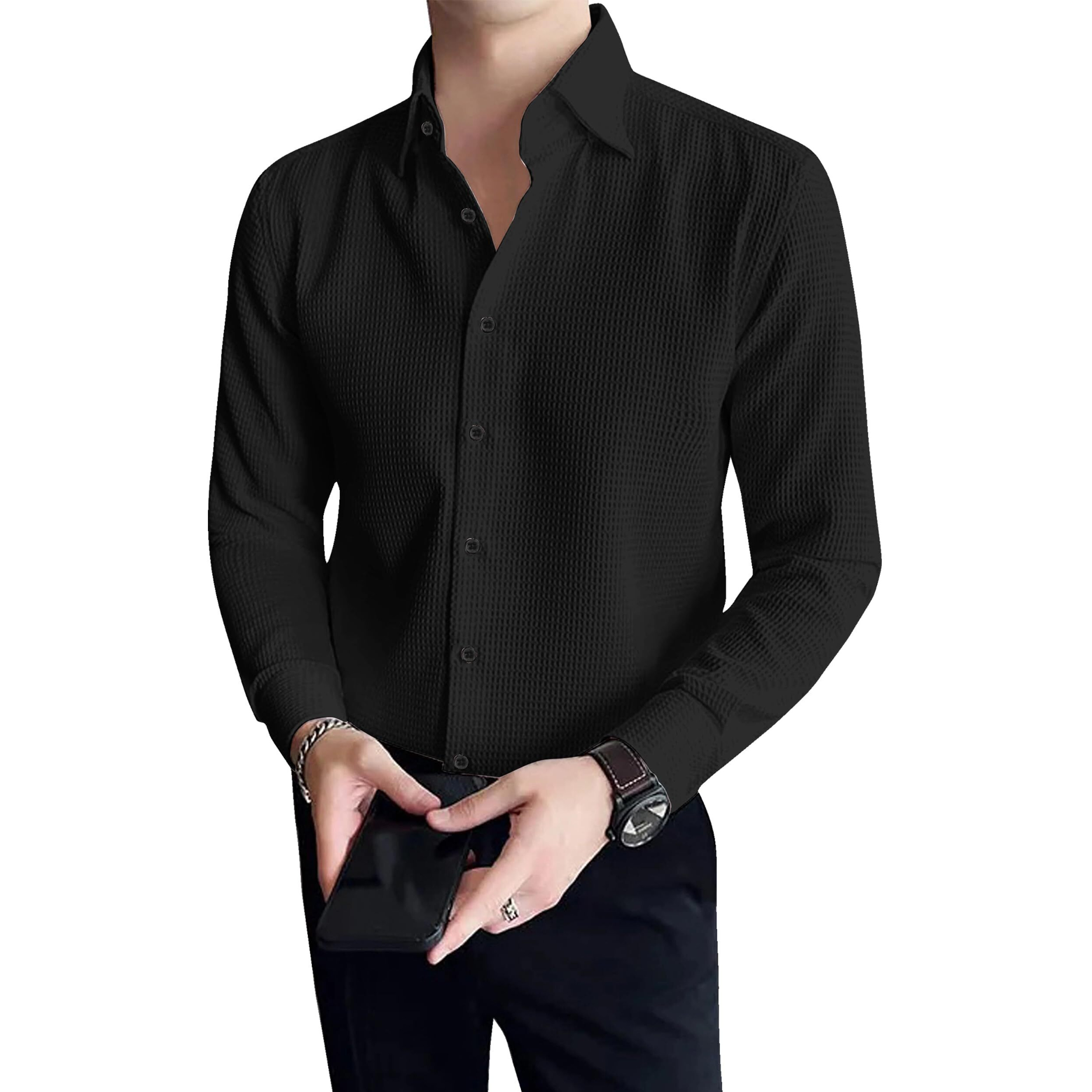 I Enterprise Men's & Boy's Shirts  Stylish Formal, Casual Fabric, Slim Fit & Regular Fit || Trendy Colors & Designs (Dm4_Sr132-Xl) Black