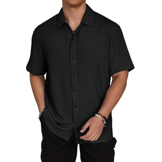 I Enterprise Casual Shirt For Men|| Regular Fit Shirt For Men|| Men Stylish Shirt || Men Solid Shirt With Spread Collar & Half Sleeve Black Size_L