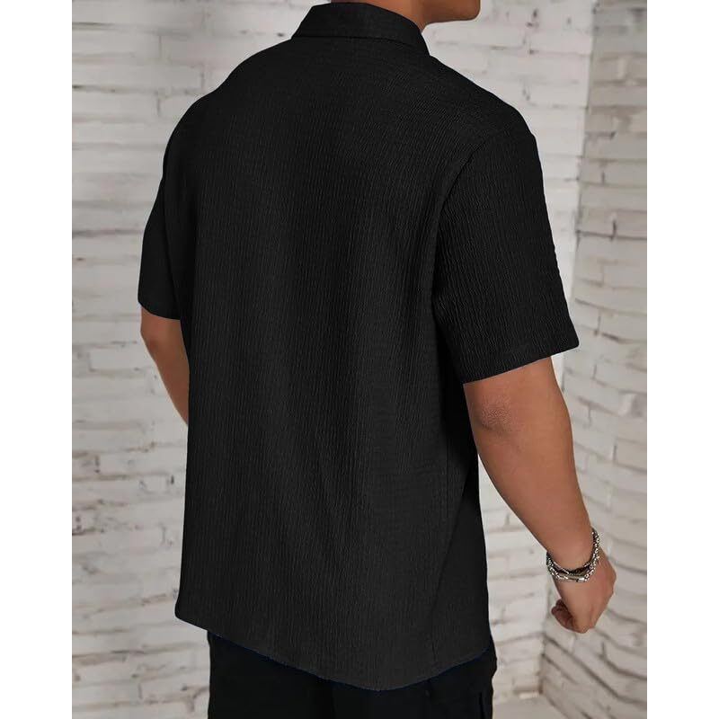 I Enterprise Casual Shirt For Men|| Regular Fit Shirt For Men|| Men Stylish Shirt || Men Solid Shirt With Spread Collar & Half Sleeve Black Size_L